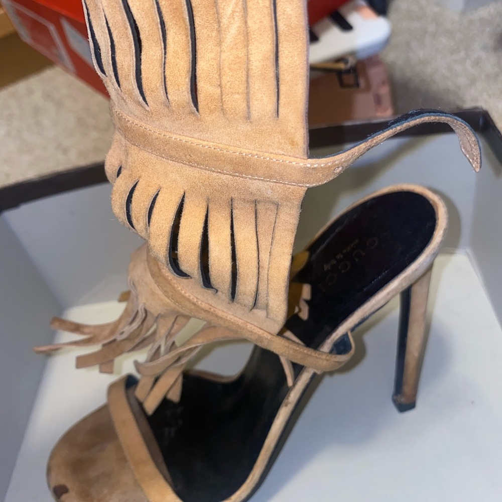 Gucci suede fringe heels